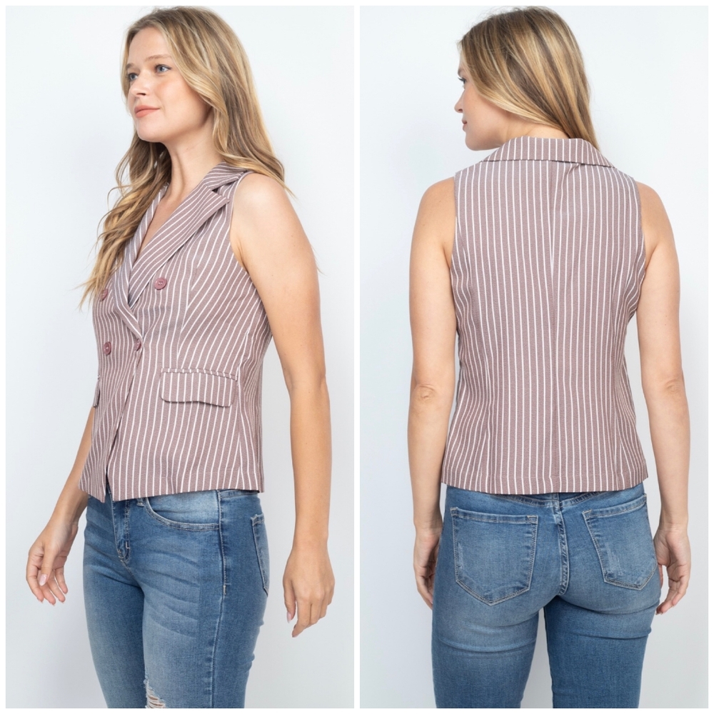 LAST 1❗️Chocolate USA Chic Mauve Striped Vest Top - Picture 3 of 5